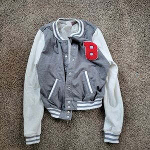 Grey and White Varsity Jacket Letter B Body Central Woman's Size Medium